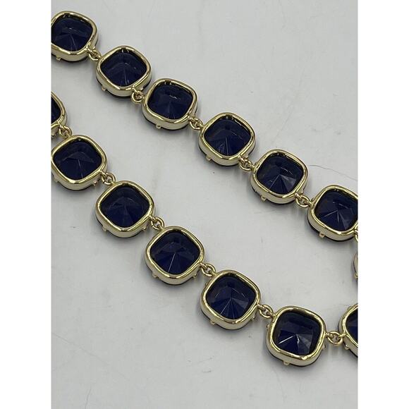 J. Crew Glass Cobalt Crystal and Cream Enamel Sides Square Gold Tone Necklace - Picture 4 of 8